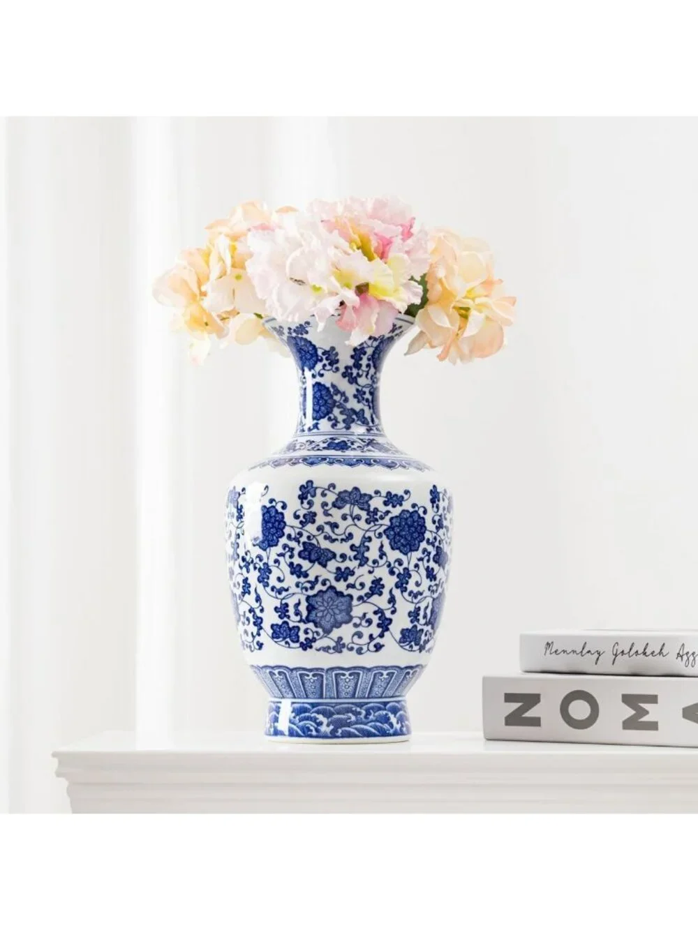 Large 13-Inch Blue & White Porcelain Vase - Elegant Home Decor Accent